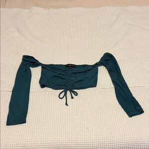 Almost Famous Teal Ruched Crop Top
